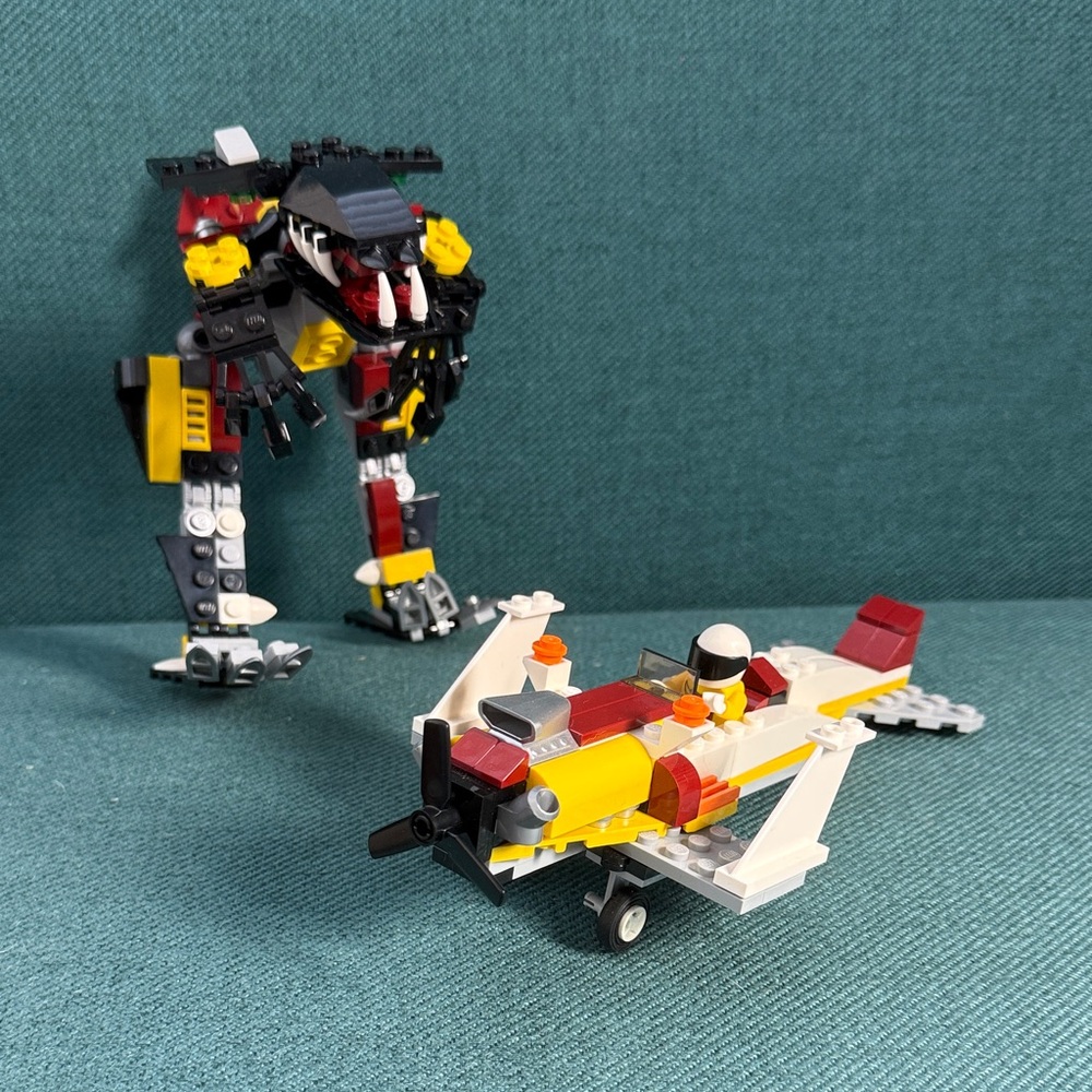 Prebuilt Set of 2 Creations--Lego Creature and Plane with Minfigure